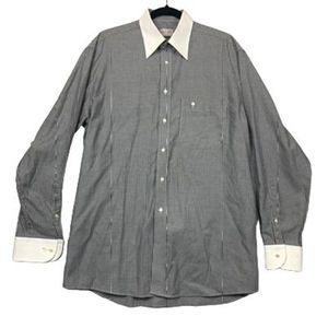 Eaton Etastar mens Sz large grey stripped cotton collar button down dress shirt